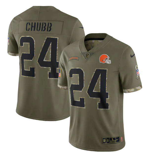 Men's Cleveland Browns ACTIVE PLAYER Custom 2022 Olive Salute To Service LimitedStitched Jersey